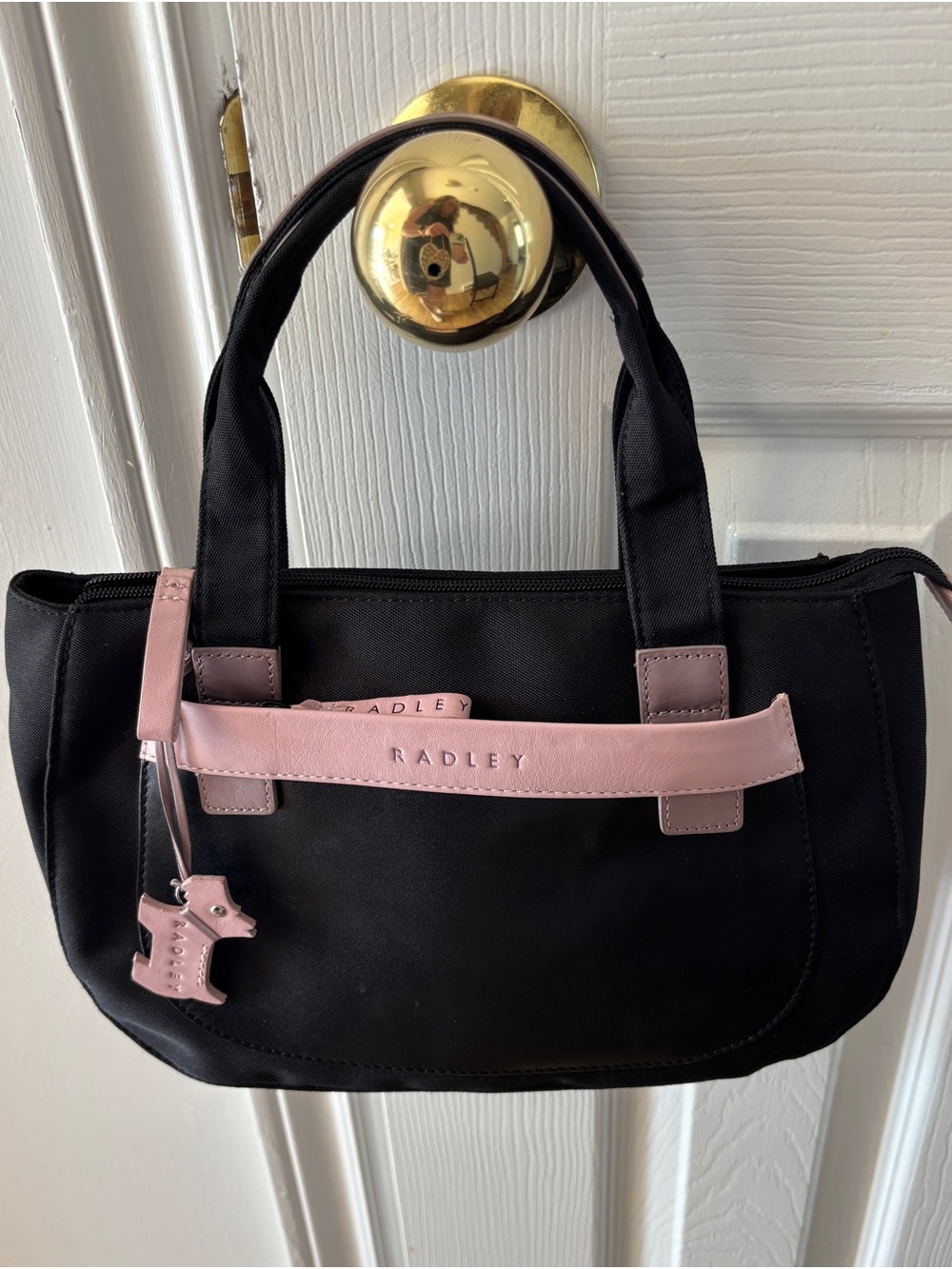 RADLEY LONDON Black Tote with Pale Pink Trim and Dog Charm